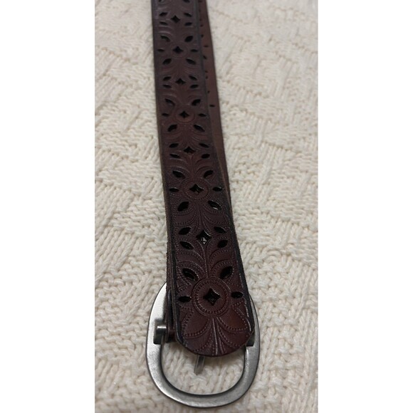 Fossil Belt Womens Small Brown Genuine Leather Brass Hardware Boho Retro Hippie - Picture 6 of 6